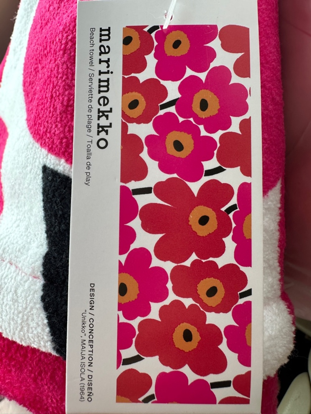 Marimekko Unikko Floral Beach Towel - Pink & Red 40x70. NWT